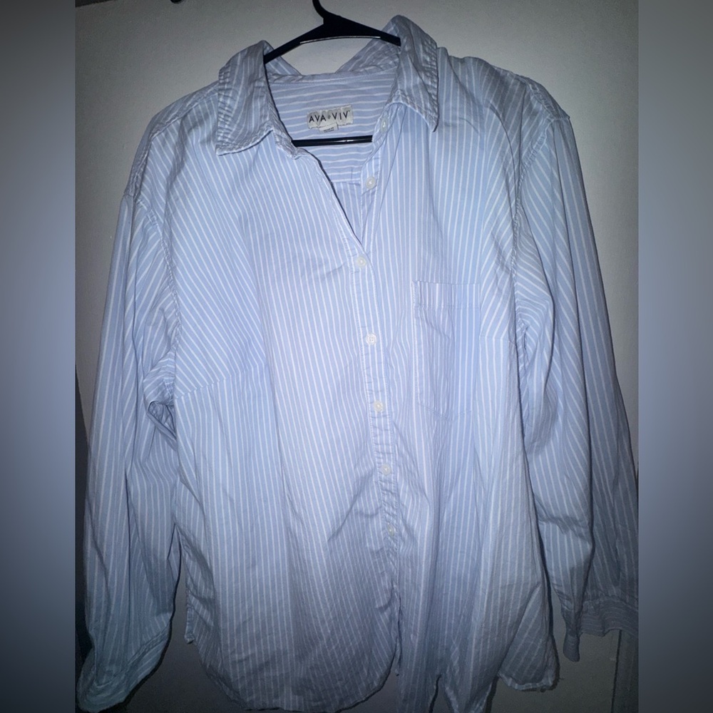Ava & Viv Light Blue and White Striped Men's Button-Down Shirt